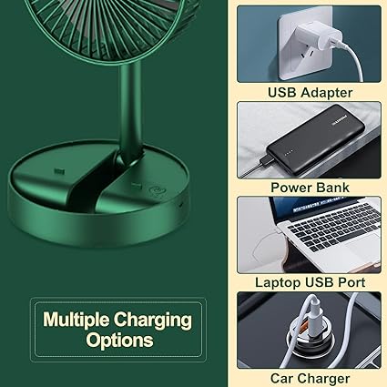 Folding Telescopic Floor Fan 3 Gears Summer Silent Desktop Retractable Fan For Office Bedroom School Usb Rechargeable Ventilator