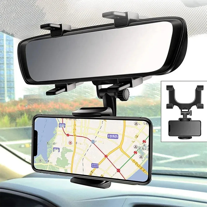 Universal  Rearview Mirror 360 Degrees Rotating Car Smart Phone Holder