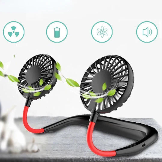 Portable Hands-free Neck Dual Fan Mini Air Cooler For Summer 2000mA