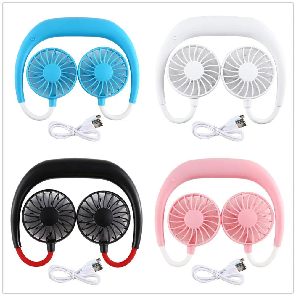 Portable Hands-free Neck Dual Fan Mini Air Cooler For Summer 2000mA