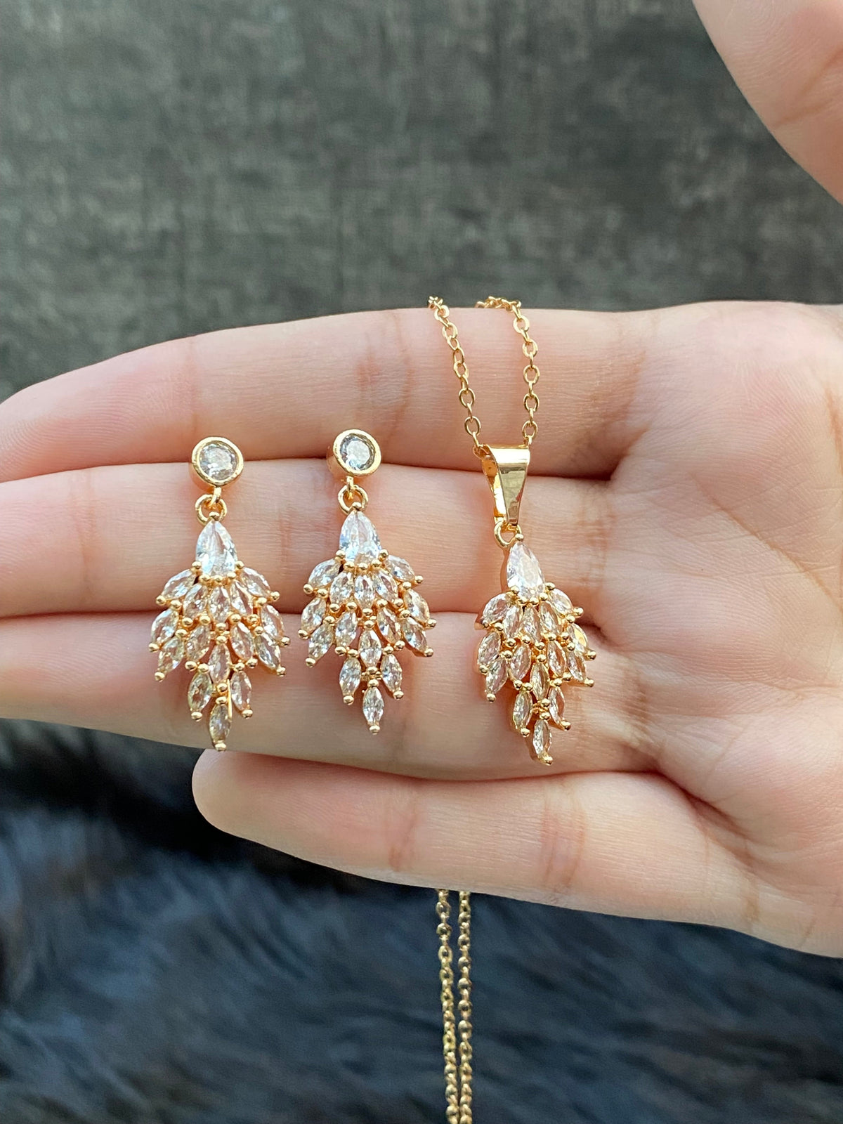 Leaf style Zircon Fashion Pendant and Earrings