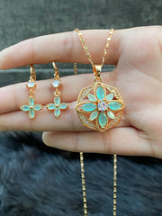 Minimalist Flower Zircon Fashion Pendant and Earrings