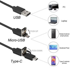 3 In 1 Type-c Android 6 LEDs USB Endoscope Inspection Mini Camera Borescope Flexible Hard Cable for Android Smartphone PC